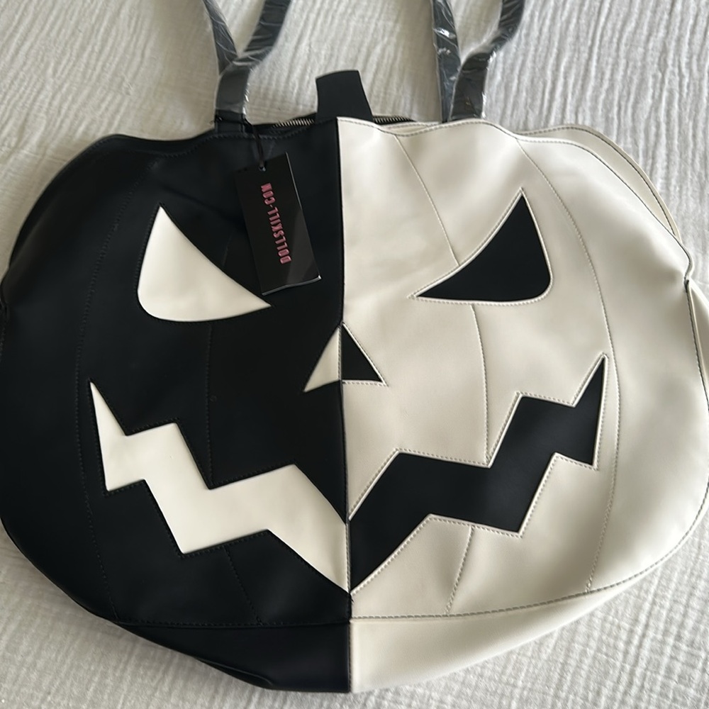 Dolls Kill Black & White Pumpkin Face Tote - Picture 7 of 14